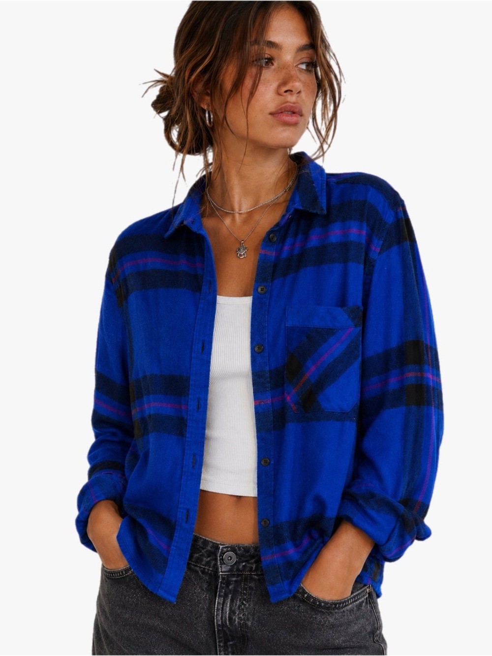 Urban Outfitters BDG Blue Plaid Flannel Button Down Shirt Women’s Size Small
